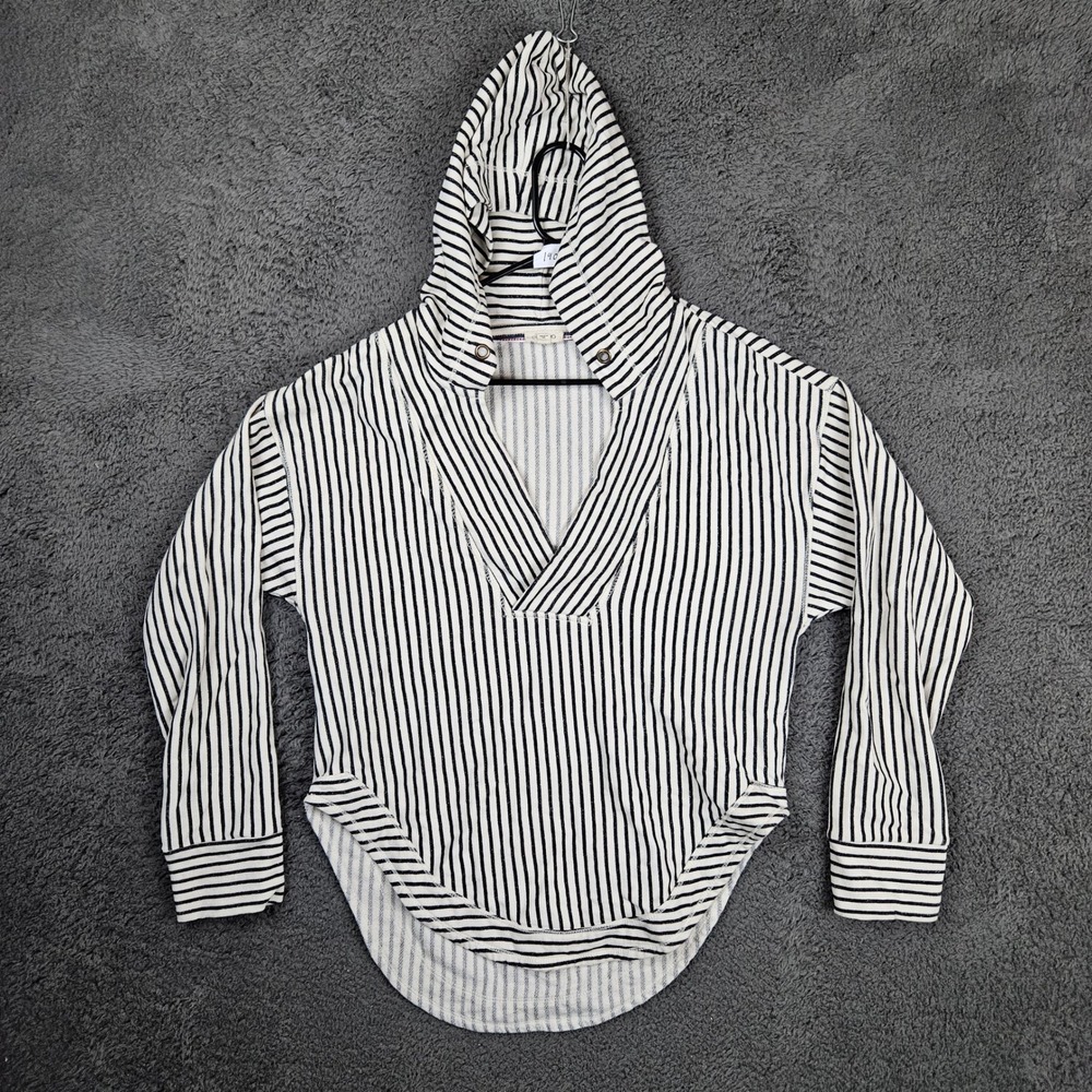 PILCRO Striped V Neck Hoodie‎ Tunic Top Womens XS Black White Cotton